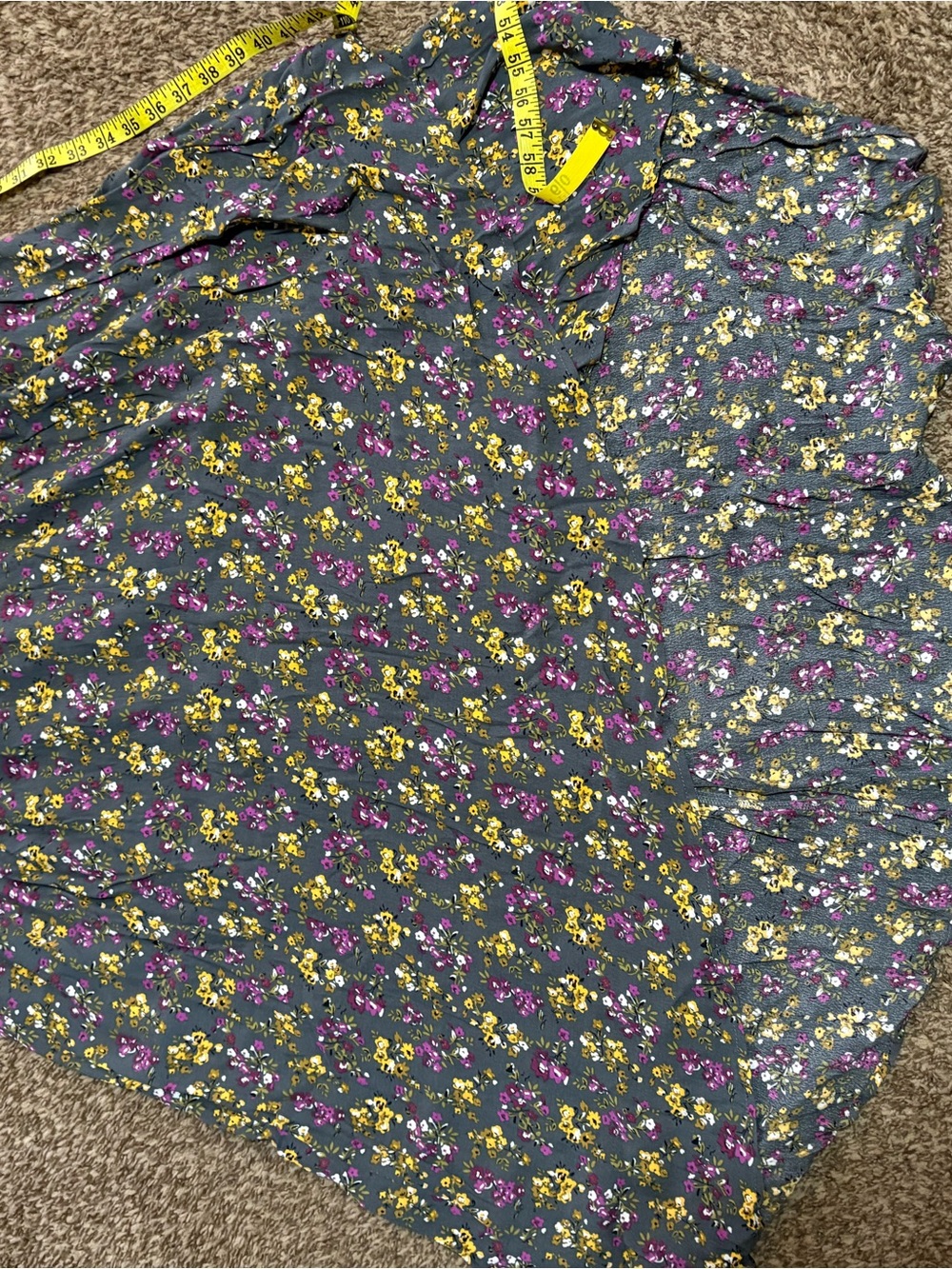 Ruby Rd. Gray Maxi Skirt with Yellow & Purple Floral Print